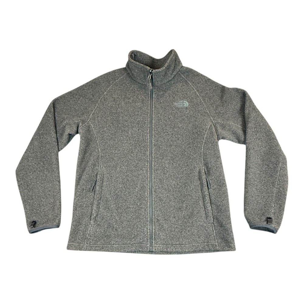 The North Face Sweater Fleece Jacket Mens Large Gray Full Zip Mock Neck Heather